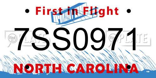 7SS0971 North Carolina License Plate
