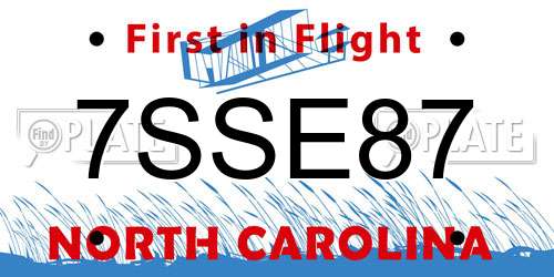 7SSE87 North Carolina License Plate