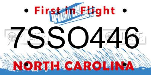 7SSO446 North Carolina License Plate