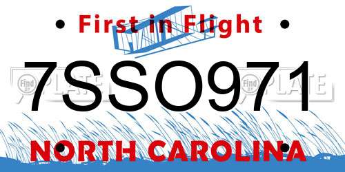 7SSO971 North Carolina License Plate