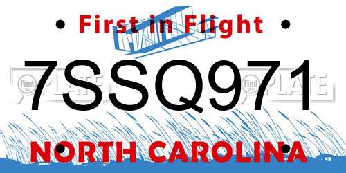 7SSQ971 North Carolina License Plate