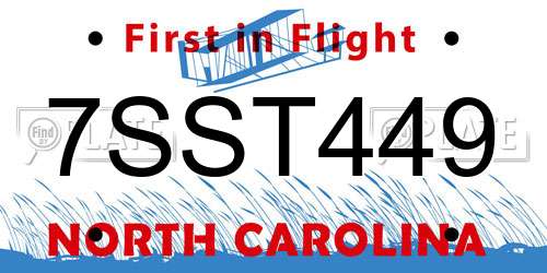 7SST449 North Carolina License Plate