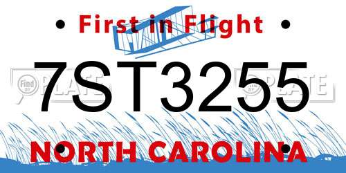7ST3255 North Carolina License Plate