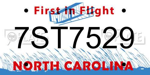 7ST7529 North Carolina License Plate