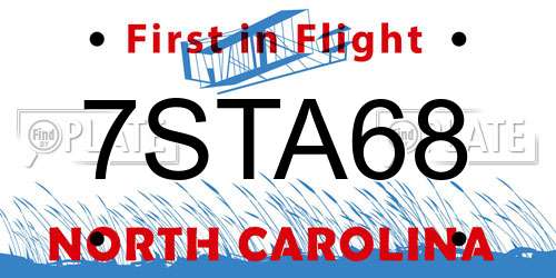 7STA68 North Carolina License Plate