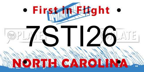 7STI26 North Carolina License Plate