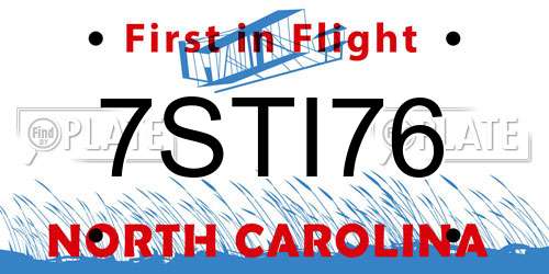 7STI76 North Carolina License Plate