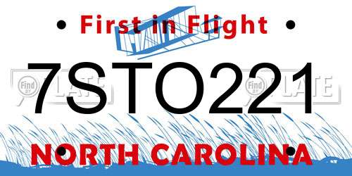 7STO221 North Carolina License Plate