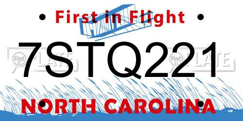 7STQ221 North Carolina License Plate