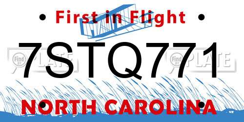 7STQ771 North Carolina License Plate