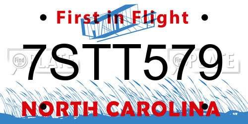 7STT579 North Carolina License Plate