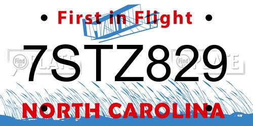 7STZ829 North Carolina License Plate