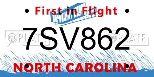 7SV862 North Carolina License Plate