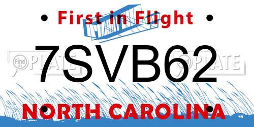 7SVB62 North Carolina License Plate