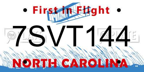7SVT144 North Carolina License Plate