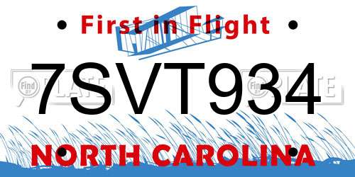 7SVT934 North Carolina License Plate