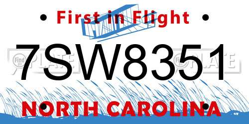7SW8351 North Carolina License Plate
