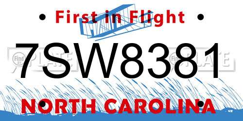 7SW8381 North Carolina License Plate