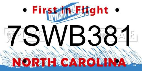 7SWB381 North Carolina License Plate