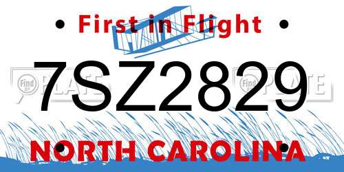 7SZ2829 North Carolina License Plate