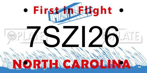 7SZI26 North Carolina License Plate