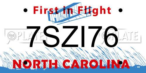 7SZI76 North Carolina License Plate