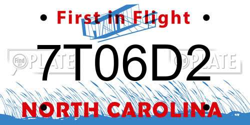 7T06D2 North Carolina License Plate