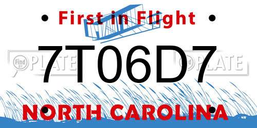 7T06D7 North Carolina License Plate