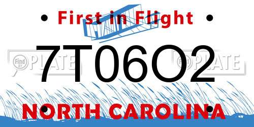 7T06O2 North Carolina License Plate