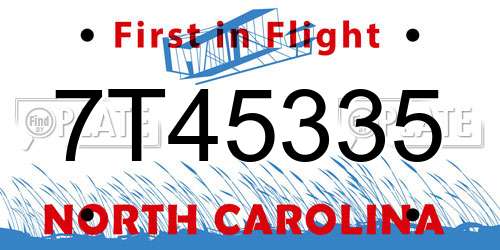 7T45335 North Carolina License Plate