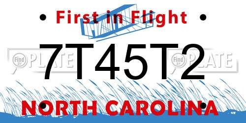 7T45T2 North Carolina License Plate