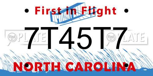 7T45T7 North Carolina License Plate