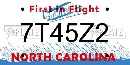 7T45Z2 North Carolina License Plate