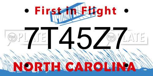 7T45Z7 North Carolina License Plate