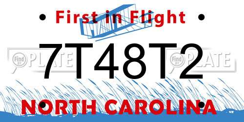 7T48T2 North Carolina License Plate