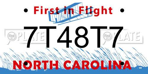 7T48T7 North Carolina License Plate
