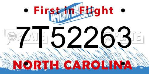 7T52263 North Carolina License Plate