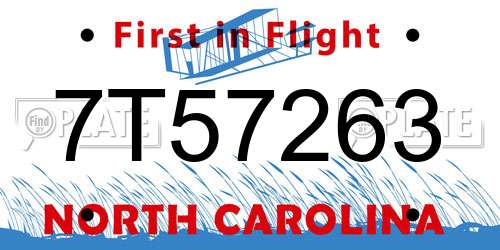 7T57263 North Carolina License Plate