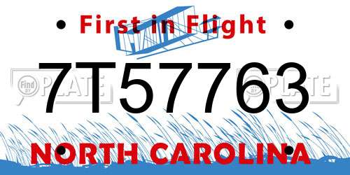 7T57763 North Carolina License Plate