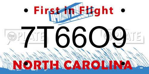 7T66O9 North Carolina License Plate