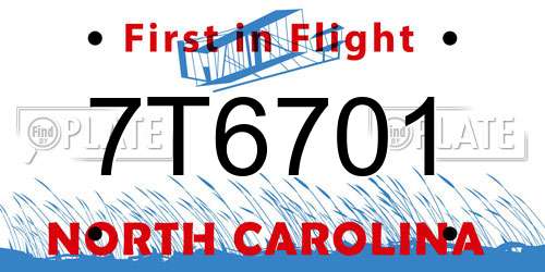7T6701 North Carolina License Plate
