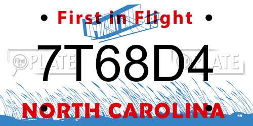 7T68D4 North Carolina License Plate