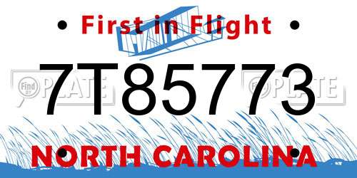 7T85773 North Carolina License Plate