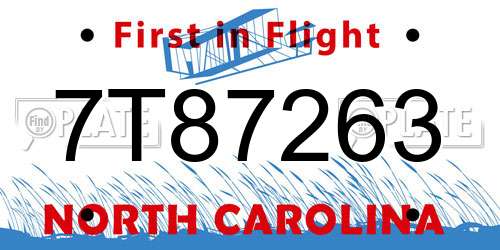 7T87263 North Carolina License Plate