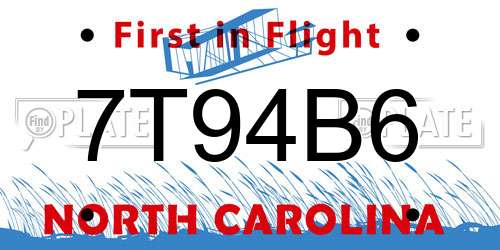 7T94B6 North Carolina License Plate