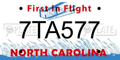 7TA577 North Carolina License Plate