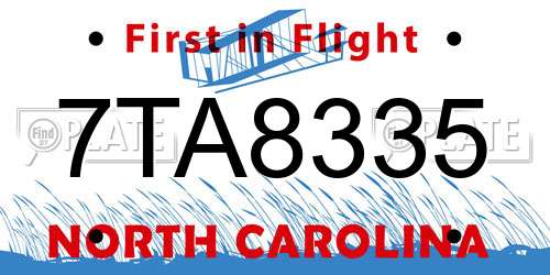 7TA8335 North Carolina License Plate