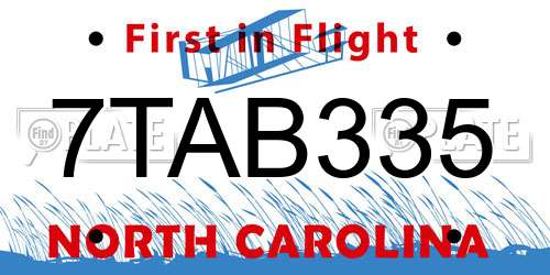 7TAB335 North Carolina License Plate