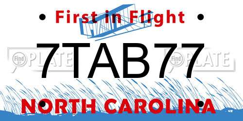 7TAB77 North Carolina License Plate