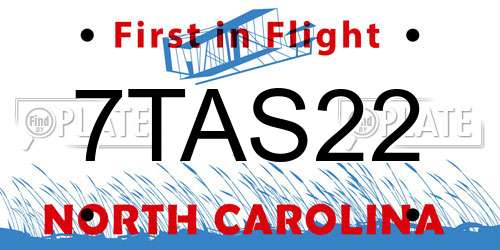 7TAS22 North Carolina License Plate